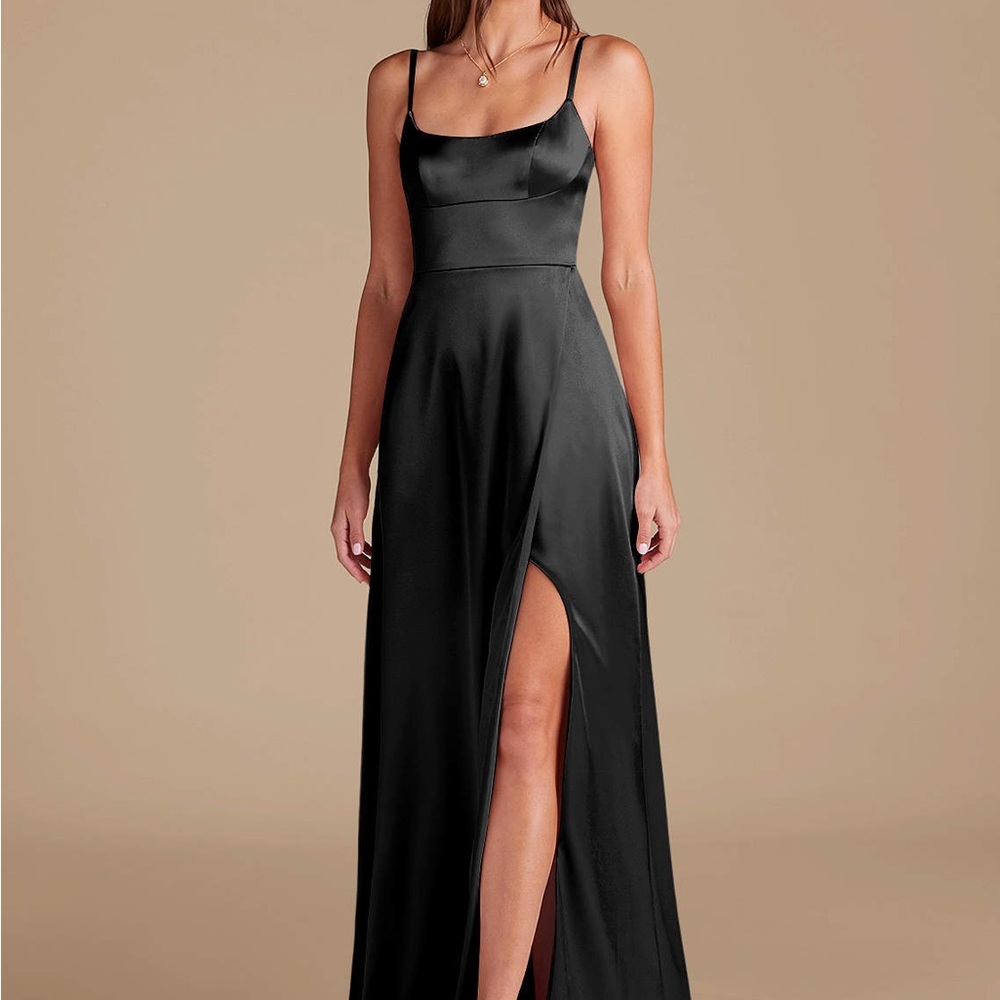 Azazie Black Spaghetti Strap Satin Dress